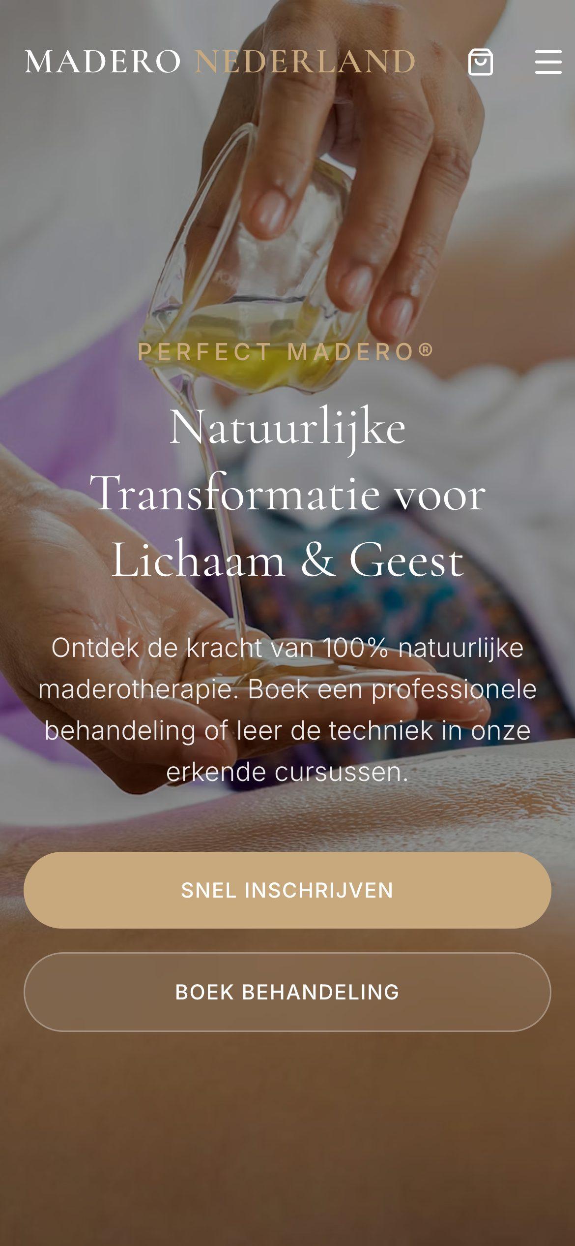 Mobiele weergave van de website Madero Nederland, responsive webdesign door WebifyAI