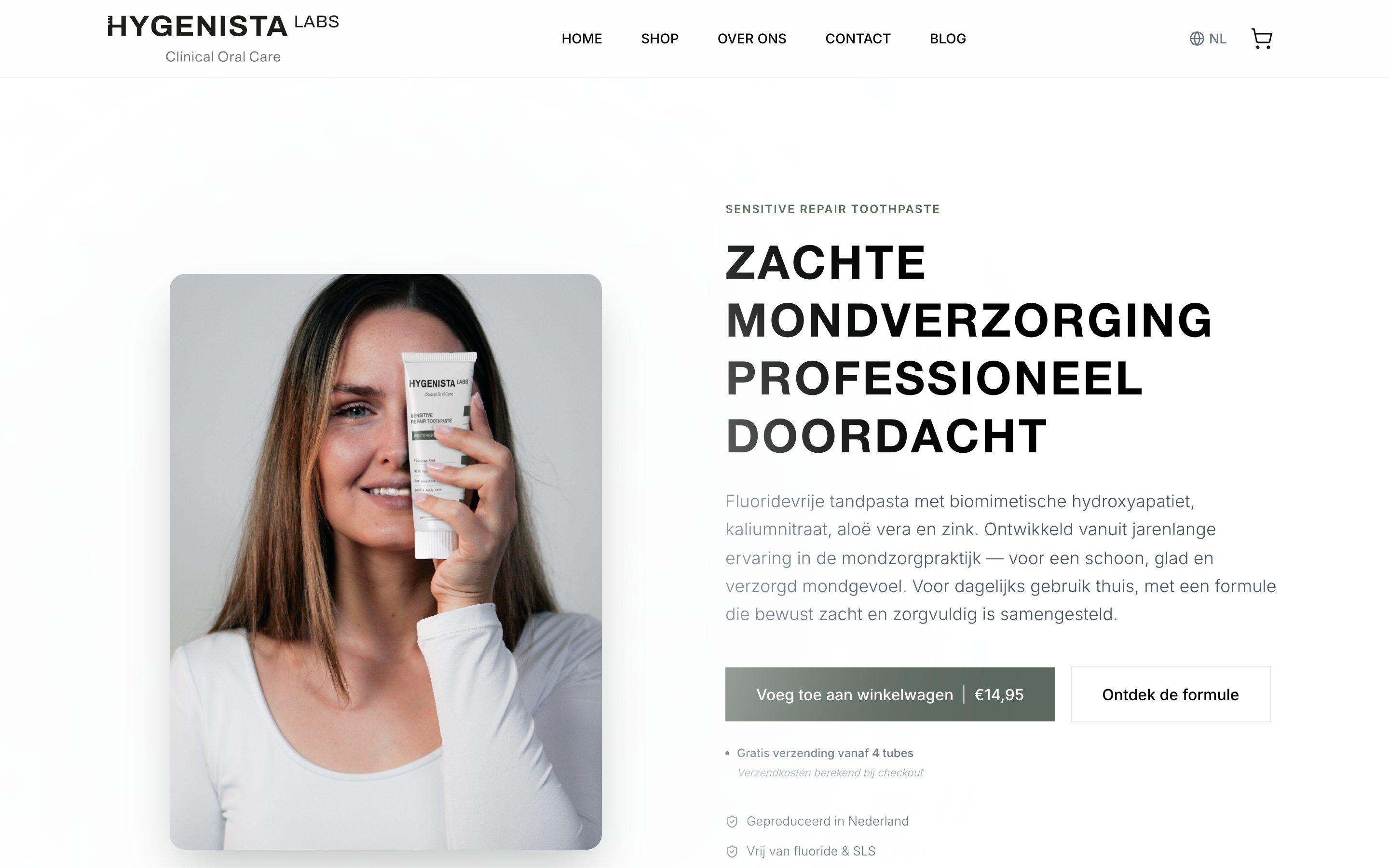 Webshop Hygenista Labs: mondverzorging, ontworpen en gebouwd door WebifyAI